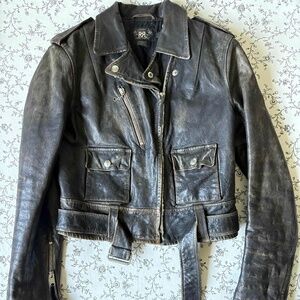 Authentic RRL Women's Distressed Black Leather Jacket Small Women's